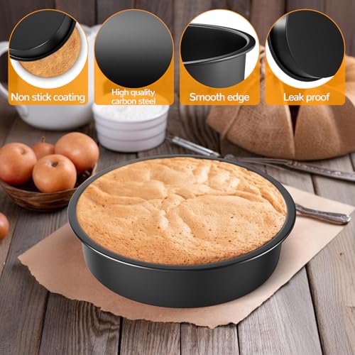 6 Inch Round Cake Pan Set of 3, Nonstick Baking Pans with 100PCS Parchment Paper, Dishwasher Safe - size: 6 Inch