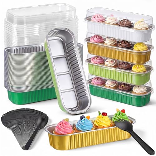 Blushtier 150 Pcs Mini Loaf Pan with Lid & Spoon, Green and Gold - color: Green and Gold