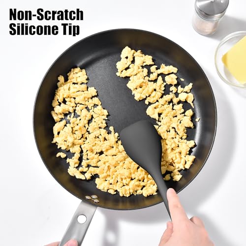 Doosu Silicone Cooking Spoon Spatula for Nonstick Cookware (2Pcs, Black) - color: Black, size: 11.1 & 11.4in