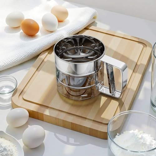 Omesata Flour Sifter 3 Cup for Baking, Crank Sifter Sieve Baker Dusting