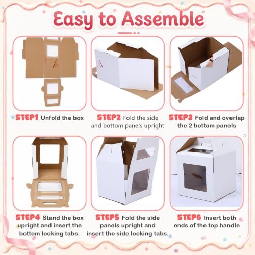 10 Pack Tall Cake Boxes for Tier Cakes 12 x 12 x 12 Inch with Window - size: 12 x 12 x 12 Inches