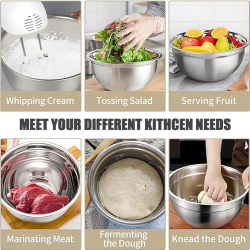 Khaki Stainless Steel Mixing Bowls with Lids Set, 6pcs - color: Khaki 6 Size