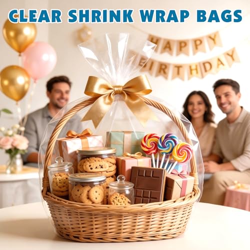 8 Pcs Shrink Wrap Bags, 30 x 40in Shrink Cellophane Bags for Gift Baskets - color: 30in x 40in-8pcs