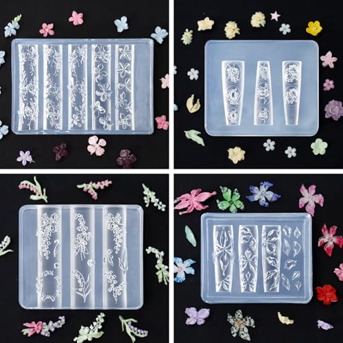 Laza 4pcs 3D Silicone Nail Art Molds Multiple Flower Shapes Nail Molds - color: Flowers