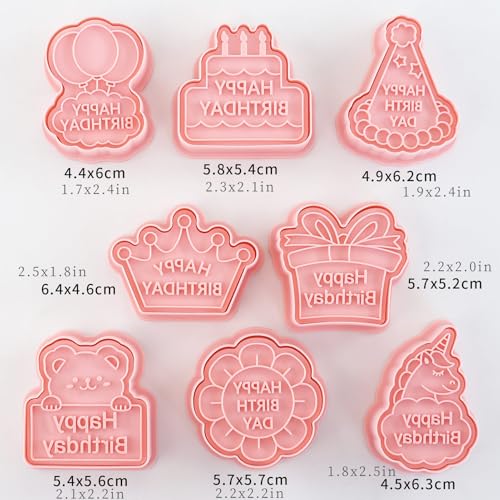 8Pcs Happy Birthday Cookie Cutter Unicorn Cake Crown Balloon Baking Tools - color: Birthday B