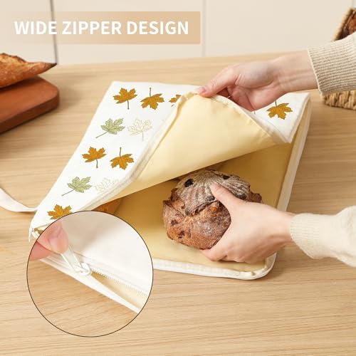 WiNDANCE 2 Pack Beeswax Bread Bags with Zipper, XL(13x17in) Sourdough Bread Storage for Homemade, Freezer Storage Bag to Keep Fresh, Cotton Beeswax Container, Baguette Bag with Liner Kitchen Baking - color: maple leaf