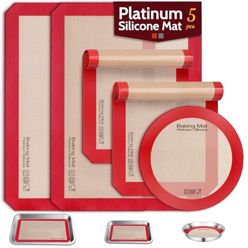 Silicone Baking Mat, Non-Stick Platinum Silicone Baking Sheet, 5 Pcs Red - color: Red