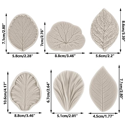 Sijiangmold Leaf Silicone Veining Mold Fondant Leaf Veining Mold Set Of 6 - color: Style D