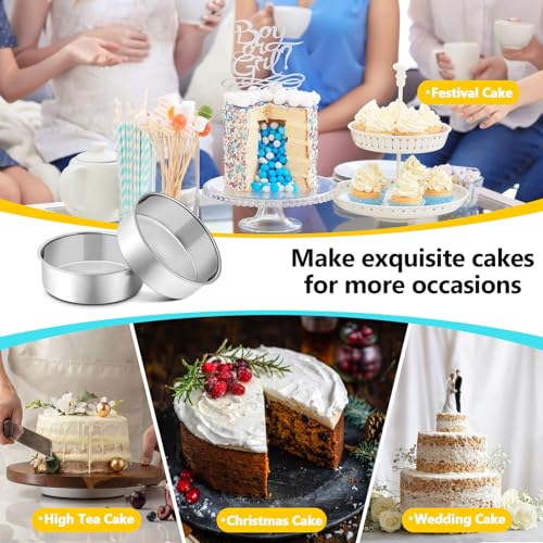 P&P CHEF 6 Inch Cake Pan Set, Round Baking Cake Pans, Silver & 2 Pcs - color: Silver, size: 6 Inch