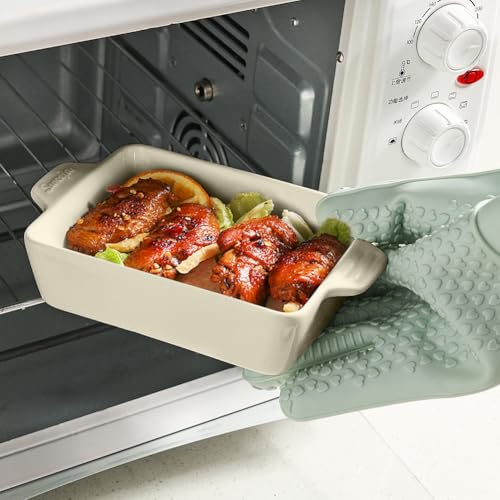 Sweejar Ceramic Baking Dish, Rectangular Small Baking Pan with Double Handles, 20 Oz for Cooking, Brownie, Kitchen, 6.5 x 4.9 x 1.8 Inches(Beige) - color: Beige, size: Rectangle 6.5 x 4.9IN