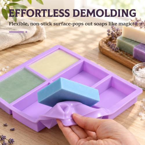 SJ Rectangle Soap Mold Set, 3-Pack 6-Cavity Silicone Soap Molds - color: Pink+Blue+Purple / Rectangle