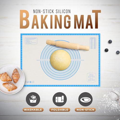 26 * 16 inches blue, Non-Slip Silicone Baking Sheets - Baking Mat with 0.7mm Thickness - Non-Stick Pastry & Cookie Mat for Kitchen Counter for Rolling Out Dough with Measurements. - color: Blue, size: 26"L x 16"W