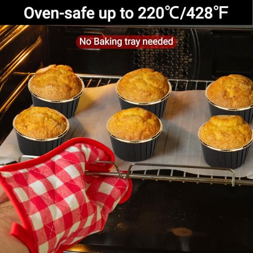 EUSOAR Foil Cupcake Liners, 3.5oz 50pcs Black Gold Disposable Mini Muffin Liners, Individual Aluminum Dessert Pudding Ramekin Cupcake Baking Cups Containers Tin for Wedding Birthday Bakery Party - color: Black/Gold, size: 50pcs