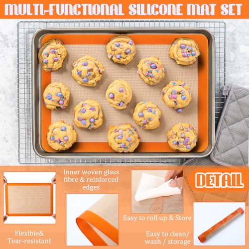 Nuanchu 8 Pcs Silicone Baking Mat Non-stick Baking Half Sheet, Orange - color: Orange