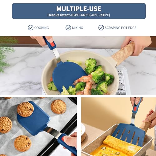 Silicone Spatula Turner Set of 3, Heat Resistant Large Wide Spatula for Pancake, Silicone Fish Spatulas Flipper for Cooking & Non-stick Cookware, BPA Free Rubber Cooking Untensil Set - color: Hazy Blue