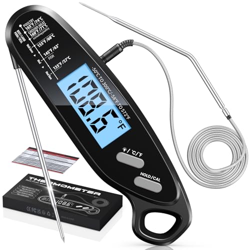 Instant Read Meat Thermometer Digital for Cooking with Dual Probe - color: Black