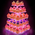 YestBuy Cupcake Stand with Pink Lights, Cupcake Tower Stand for 60 Cupcakes - color: Pink, size: 5 Tier Square