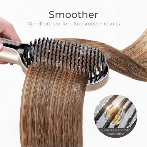 TYMO Hair Straightener Brush - Ionic Plus Straightening Brush for Women - color: Gold, size: 2.4 Inch