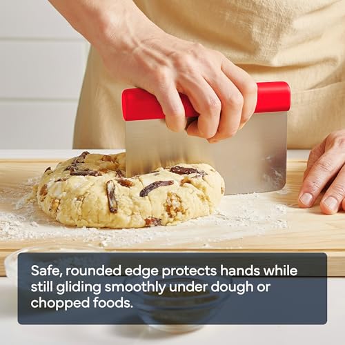 Misen Stainless Steel Bench Scraper - Versatile Food Scraper with Walnut Handle - Ideal for Kitchen, Pastry & Dough - Durable Cutting Board Scraper Tool - Effortless Transfer into Pots & Pans - Red - color: Red