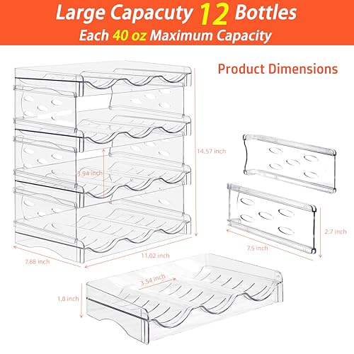 IEEK 4 Pack Stackable Wine and Water Bottle Holder Free-Standing Fridge Wine Bottle Organizers Clear Plastic Water Bottle Holder for Cabinet,Refrigerator,Pantry,Kitchen Countertops,Holds 12 Bottles - size: 4 Tier-Holds 12 Bottles