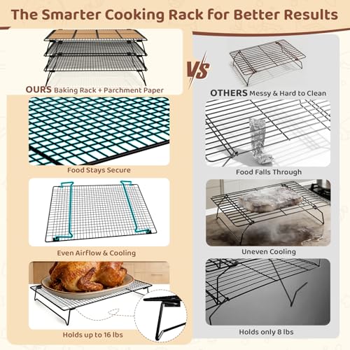 3 Tier 17" x 11" Cooling Rack for Cooking and Baking w/100 Papers