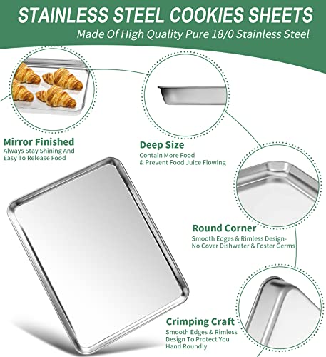 Baking Sheets Set of 2, HKJ Chef Cookie Sheets 2 Pieces & Stainless Steel Baking Pans & Toaster Oven Tray Pans, Rectangle Size 18 x 13 x 1 inch, Non Toxic & Healthy & Easy to Clean - size: 18inch