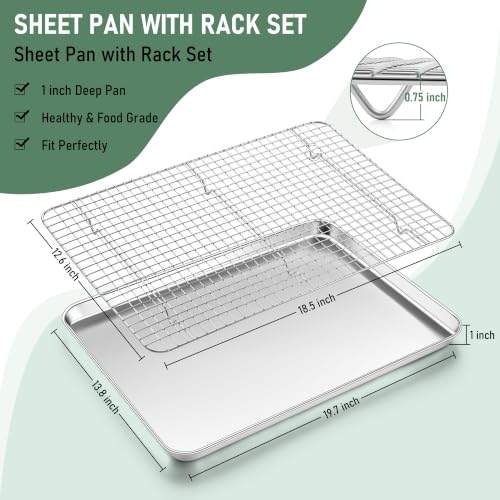 Homikit Large Baking Sheet with Wire Rack (1 Pan+1 Cooling Rack), 20”x14” - size: 20*14 Inch