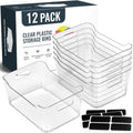 12 PACK Multi-Use Clear Storage Bins, Pantry Kitchen Cabinet Organizer Bins - size: Medium