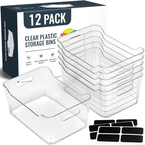 12 PACK Multi-Use Clear Storage Bins, Pantry Kitchen Cabinet Organizer Bins - size: Medium