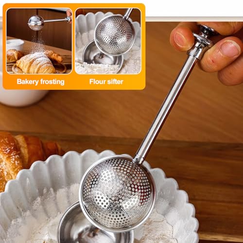 4 in1 Flour Sifter Stainless Steel, 3 Cup Flour Sifter for Baking, Sifter for Baking with Powdered Sugar Duster Set, Flour Shaker Duster for Baking Cakes, Pies, Pastries, Desserts and Cupcakes (3 Cup)
