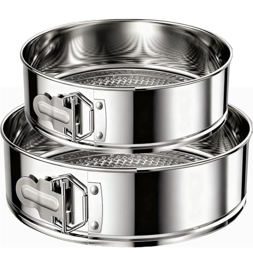 9" 10" Springform Pan with Removable Bottom,304 Stainless Steel, Uncoated & Non-stick Round Spring Form Cake Mold Cheesecake Pan for Baking