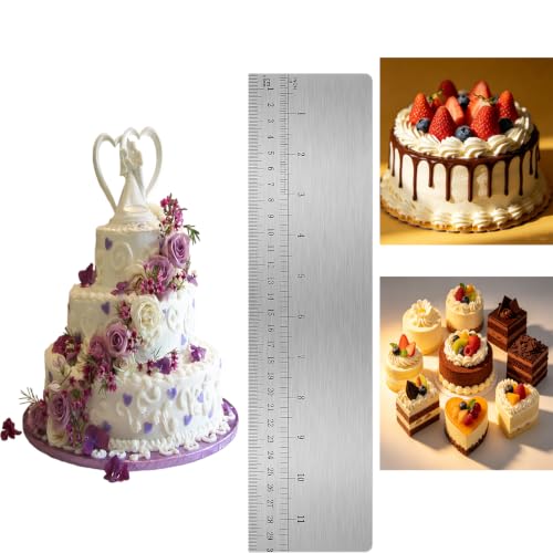 12 Inch Stainless Steel Cake Scraper with Scale, Icing Smoother Tool, Double-Sided Scraper for Buttercream Frosting, Cake Decorating, Baking(Silver)