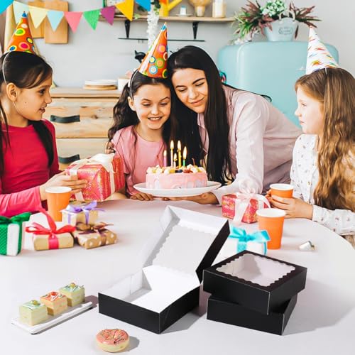 36 pcs 9x9x2.5 Inches Bakery Boxes with Window, Cake Pastry Cookie Mini Pie Box for Pastry,Dessert,Strawberries,Chocolates box (Black) - color: Black, size: 9x9x2.5inch/36pcs