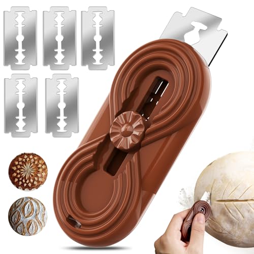 Bread Lame Dough Scoring Knife, Bread Scoring Tool,Upgraded Retractable & Magnetic Design, Anti-Slip Handle Professional Sourdough Tool for Homemade Sourdough Bread with 5 Blades