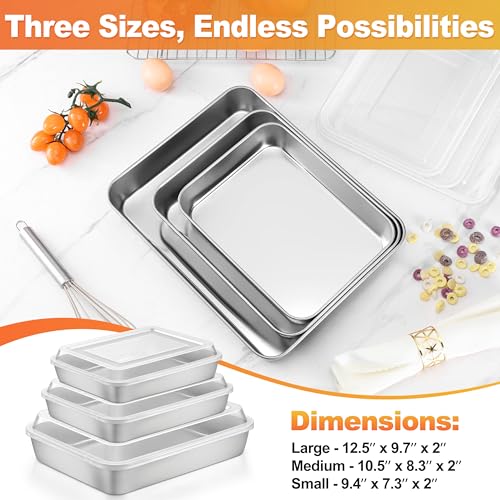 Herogo 9 x 12 Inch Baking Pan with Lid Set (3 Pans + 3 Lids) - size: 12.4" x 9.6" x 2"