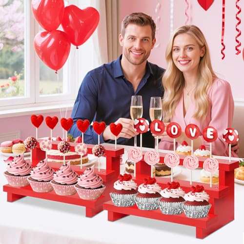 3 Tier Cake Pop Stand, 2 Pack Red 17 Hole Wood Lollipop Display Rack - color: Red-2P-17 Hole