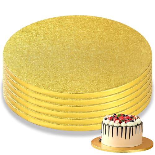 6-Pack Gold Cake Drum Board 12 Inch Circle Full Wrap Edge Cardboard Sheets Grease Proof Foil Stand Thick Disposable Base for Desserts Pastries Display - size: 12''
