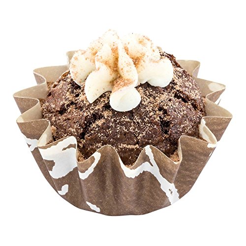 Restaurantware Panificio 0.4 Ounce Baking Cups 200 Flared Cupcake Liners - Oven-Ready Freezable Brown And White Paper Muffin Cases Disposable Chocolate Wisp For Wedding Parties Baby Showers - size: Small, style: Flared