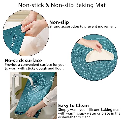 Silicone Pastry Mat 28" x 20" Extra Thick Non Stick Baking Mat with Measurements and Edge Heightening, Food Grade Silicone Rolling Mat for Pastry, Bread, Cookies, Pizza, Fondant, Pasta - color: Indigo, size: 28"L x 20"W