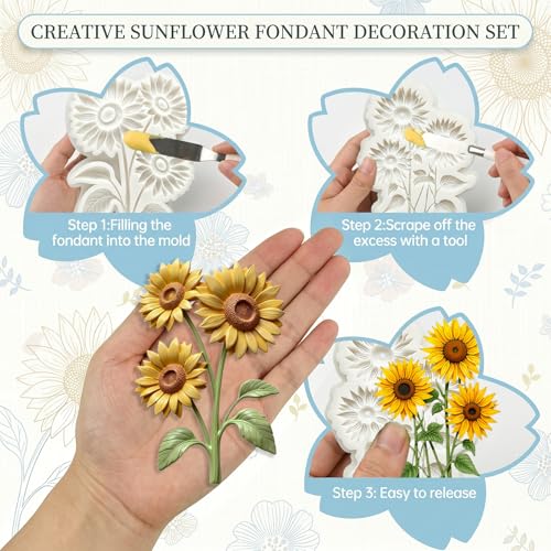 2 Pcs Sunflower Silicone Fondant Molds for Cupcake Toppers, Candy - color: Sunflower silicone mold