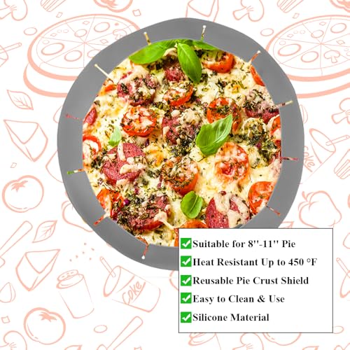 Adjustable Pie Crust Shields, Silicone Baking Protectors, Cover Ring Tools Fits 8-11.4 Inch Pies, Baking Pie Pizza Crust Shield Protector Cover for Edges ﻿ (Grey) - color: Deep Grey
