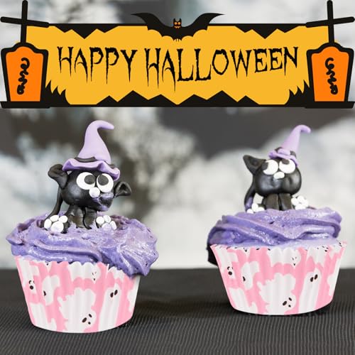 600 Pack Halloween Cupcake Liners Pink Ghost Baking Cups Standard Size Muffin Liners for Halloween Party Candy Cake Decorations Supplies - style: Pink Ghost