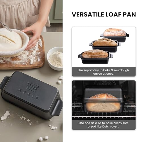Cast Iron Loaf Pan with Lid, 9×5 Dutch Oven for Sourdough Bread Baking, Dutch Oven Pot with Lid for Bread Baking, Bread Pans for Baking, Pre-Seasoned (3 pieces, 2.2 QT Each) - color: Black 3