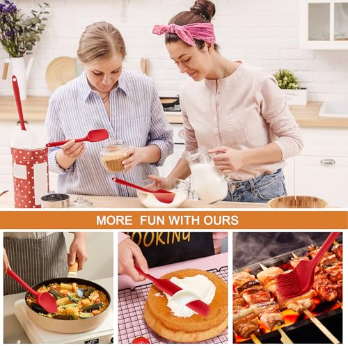 Silicone Spatula Set 6 Pack Food Grade Kitchen Utensils with Silicone Brush - color: Red