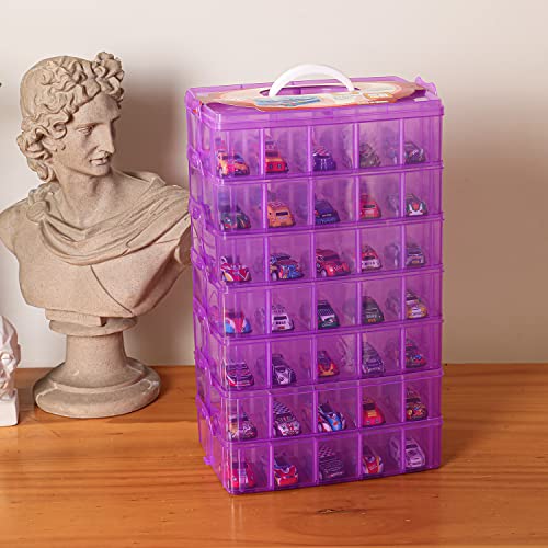 Sooyee 7 Layers Stackable Storage Container, 70 Adjustable Compartments Stackable Storage Container for Kids Toys, Art Crafts, Jewelry, Supplies, Mini Case & Letter Sticker Included,Clear,Purple - color: Purple, size: 7 Tier