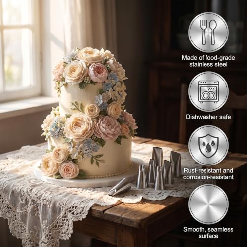 8PCS Stainless Steel Cake Decorating Tip, Large Piping Tip Set