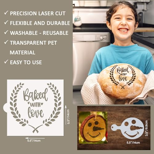 Sourdough & Artisan Bread Stencils -Cake, Pie, Bread & Cookies -Decorate Your Own Unique Design -Baking Mold Stencil Template for Decorating. Classic Wheat, Hearts & More, BONUS Coffee/Cookie Stencils