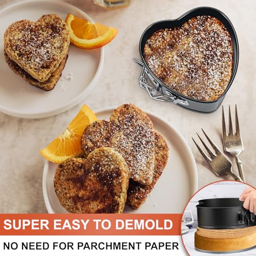 4 Pack Non-Stick Cheesecake Pan Springform Cake Pan Set, 4" Leakproof Moule a Gateau Heart Cake Pan, Removable Bottom Quick Release Latch Moulds for Birthday Cake - color: Heart, 4x4 inch