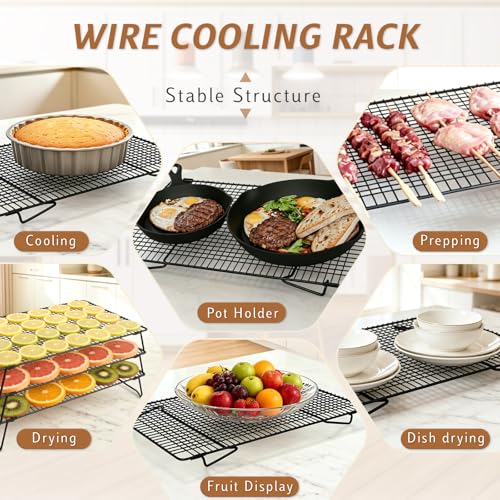 3-Tier Baking Cooling Racks, 17"x11" Stacking Cookie Racks, Collapsible - size: Large