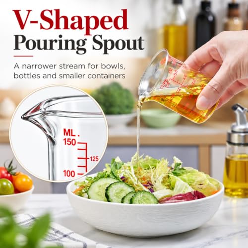 Ackers BORO3.3 Glass Measuring Cup, V-Shaped Spout, 150 mL / 5 oz, 2 Pack - size: 150ML(5.0OZ)-Pack of 2